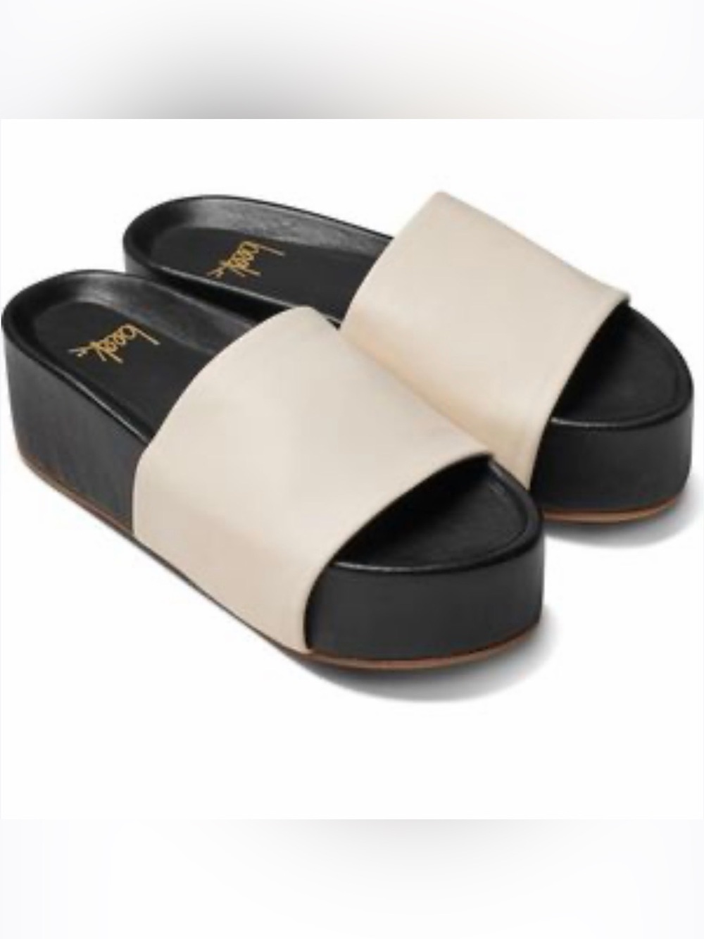 New , Peek Cream Wide-Band Slide Sandals with Black Footbed size 9 - Picture 2 of 2